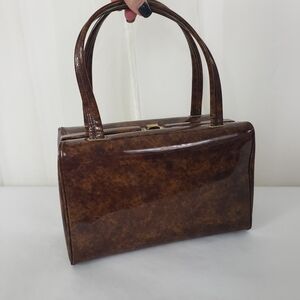 Vintage Coblentz brown tortoise Perma-Plastic double strap hinged handbag